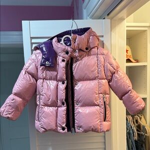 Kids MONCLAIR Pink Puffer Jacket with Purple Accents